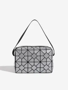 Silver geometric lattice shoulder handbag fashion casual commuter tote bag for women spring summer