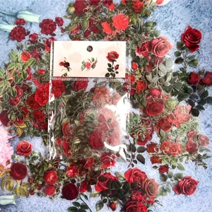 Rose Floral PET Waterproof Sticker Pack Transparent Journaling Decals DIY Water Cup Decor