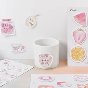 Cute PET sticky notes watercolor fruit design index tabs memo pad closeup detail view.