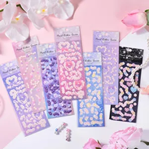 Decorative pearl ribbon sticker sheets set, aesthetic DIY craft planner stickers for journal.