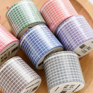 Colorful grid washi tape rolls set, wide decorative masking tape for DIY scrapbooking journal.