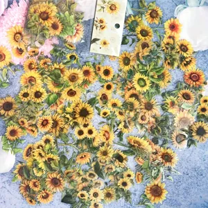 Sunflower transparent PET decorative stickers for journaling, scrapbooking, and water bottles.