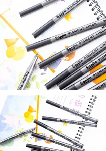 Detailed close-up shot of waterproof pigment liner pens for professional art and sketch outlining.