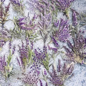 Transparent PET lavender floral stickers detail view, waterproof journaling decorative material.
