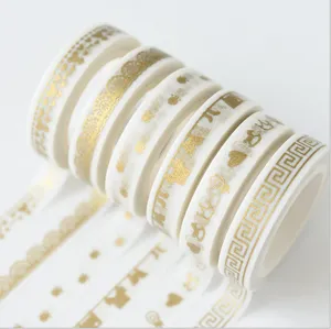 Gold foil decorative washi tape set for journaling, scrapbooking, DIY crafts and planner decoration.