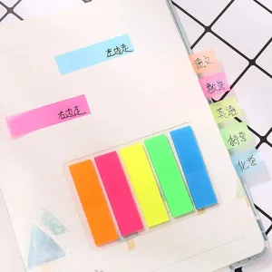 Detailed view of colorful PET sticky notes and index tabs, waterproof for school.