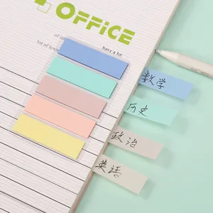 Transparente Haftnotizen in bunten Farben, ideal zum Markieren und für Bürobedarf.