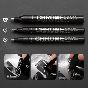 Ensemble de marqueurs chrome haute brillance avec pointes 0.7mm, 1.0mm et 3.0mm pour loisirs.