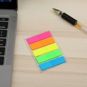Neon PET sticky index tabs, colorful translucent page markers for office and school.