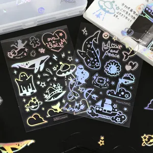 Transparent PET Laser Cartoon Stickers DIY Photo Album Phone Decorative Decals Cute Korean Style Stationery Stickers
