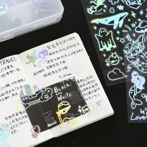 Holographic transparent cartoon stickers for DIY journaling photo albums and mobile phone decoration