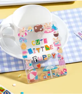 Transparent cute puppy card photo protector DIY decorative sticker with holographic details