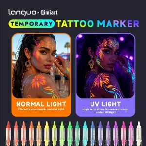 Temporary tattoo marker UV fluorescent skin safe pen for DIY art painting and body decoration.