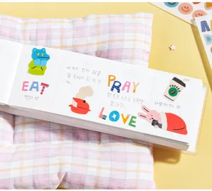 Colorful decorative planner stickers with English and Korean text for DIY journaling and crafts.