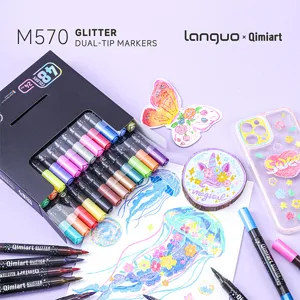 Lanquo dual-tip glitter metallic markers set 48 colors sparkling pens for art drawing graffiti.