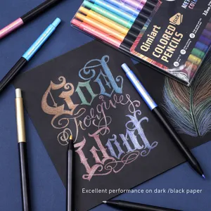Professional metallic colored pencils set with 3.0mm soft oil lead for dark paper art.
