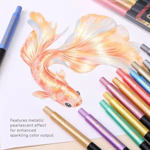 Detail shot of Qimiart retractable colored pencils showcasing metallic pearlescent drawing effects.