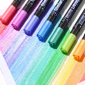 Double-ended glitter marker pens for painting, vibrant metallic colors, perfect for art and journaling.