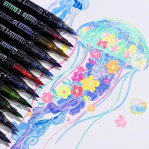 Dual-tip glitter marker pens set for bullet journaling, painting, and creative DIY crafts.