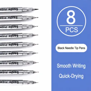 Detailed view of waterproof black fineliner pen set, perfect for sketching and ink drawing.
