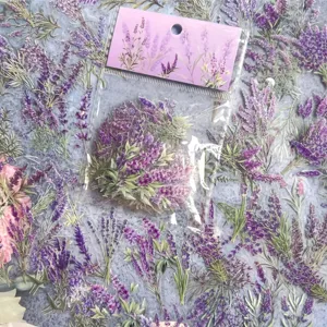 Floral PET waterproof sticker pack, plant lavender decorative material for journaling cups.