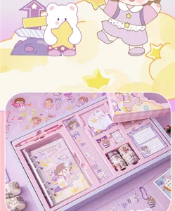 Cute purple stationery gift set with PVC loose-leaf notebook, tapes, pens, and cute accessories.