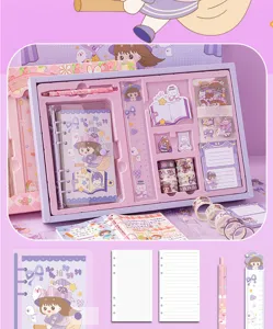 Cute PVC loose-leaf journal notebook stationery gift set, lovely student planner set.