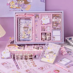 Cute purple DIY loose-leaf notebook stationery gift set with tapes, stickers and pens.