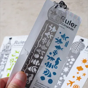 Creative metal bookmark ruler and drawing stencil template for student stationery and planner.