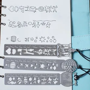 Metal stencil ruler set, multi-functional drawing tool, handbook bookmark stationery.