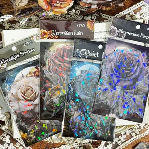 Transparent PET Laser Sticker Pack Vintage Rose Floral Decals Aesthetic Journal Supplies DIY Craft Scrapbooking Stickers