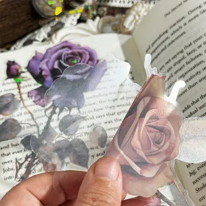 Transparent PET laser rose stickers pack for journaling, scrapbooking and daily planners.