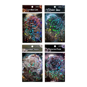 Holographic Rose Sticker Pack Clear PET Material Journaling Scrapbooking DIY Items