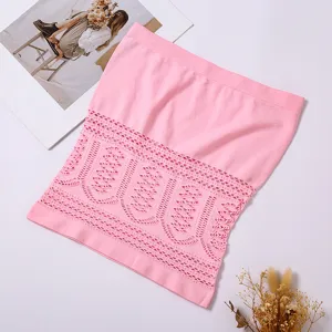 Pink strapless knitted bandeau top for women, perfect for summer casual daily wear and layering.