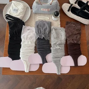 Sweet Lolita lace stirrup leg warmers for women, cozy autumn stacking socks and leg covers.