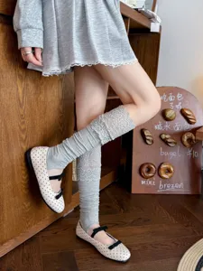 Sweet Lolita gray lace leg warmers stirrup knit socks autumn Japanese style warm leg covers