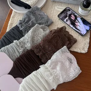 Sweet lace leg warmers for women footless Lolita stack socks autumn Japanese style warm knit