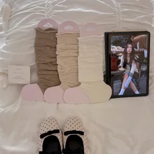 Korean lazy style footless long knit leg warmers for women stacking socks detail