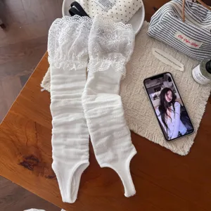White lace leg warmers sweet lolita stirrup socks cute knit slouch socks for autumn women.
