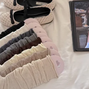 Korean style knitted slouchy leg warmers for women, cozy ballet core long stirrup socks set.
