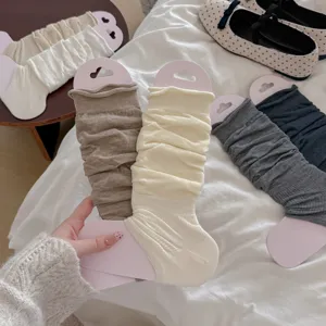 Korean style knit stirrup leg warmers for women, cozy casual slouch socks, autumn detail.