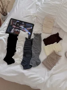 Ballet style women stirrup leg warmers casual knit slouch socks autumn half palm socks