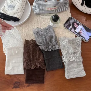 Women lace leg warmers sweet Lolita slouch socks autumn Japanese knit warm boot cuffs.