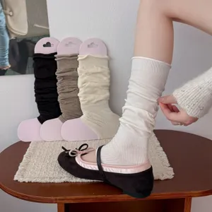 Knitted slouch leg warmers for women, cozy ballet style long socks for autumn daily wear.