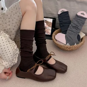 Korean style cozy ballet leg warmers for women, soft slouchy stirrup long socks for autumn.