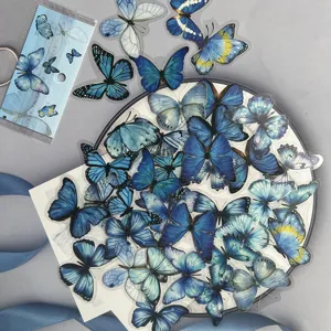 Blue butterfly PET transparent waterproof stickers set for scrapbooking and daily decoration.