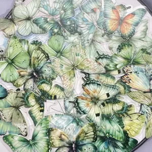 40pcs vintage watercolor butterfly stickers transparent pet decorative journaling supplies crafts