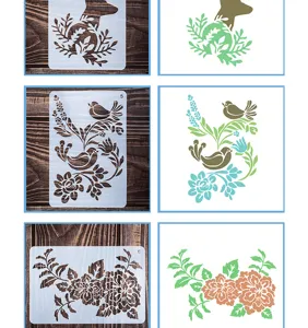 Hollow painting stencil detail showing bird and floral patterns for DIY scrapbooking crafts.