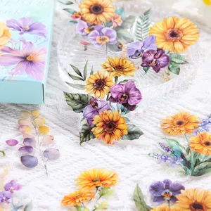 Vintage PET floral stickers for journaling and scrapbooking, beautiful flower designs.