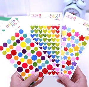 Colorful sticker set featuring dot, heart, and star shapes, perfect for diary and gift decoration.